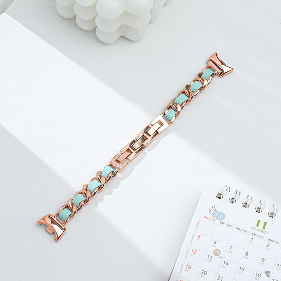 Correa De Lujo Para Xiaomi Mi Band 8, Pulsera De Cuero Y Metal De Acero Inoxidable Para Mujer Y Niña