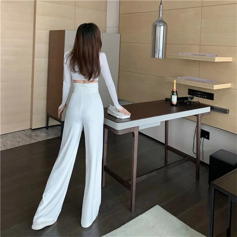 Women Spring Streetwear Soft Baggy Black Pants Casual high quality Thin Trousers Korean Fashion Slim High Waist Wide Leg Pants
