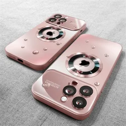 Luxury Glass Camera Lens with MagSafe - Compatible Shockproof Wireless Charging Case Cover - iPhone 15 (Pink)