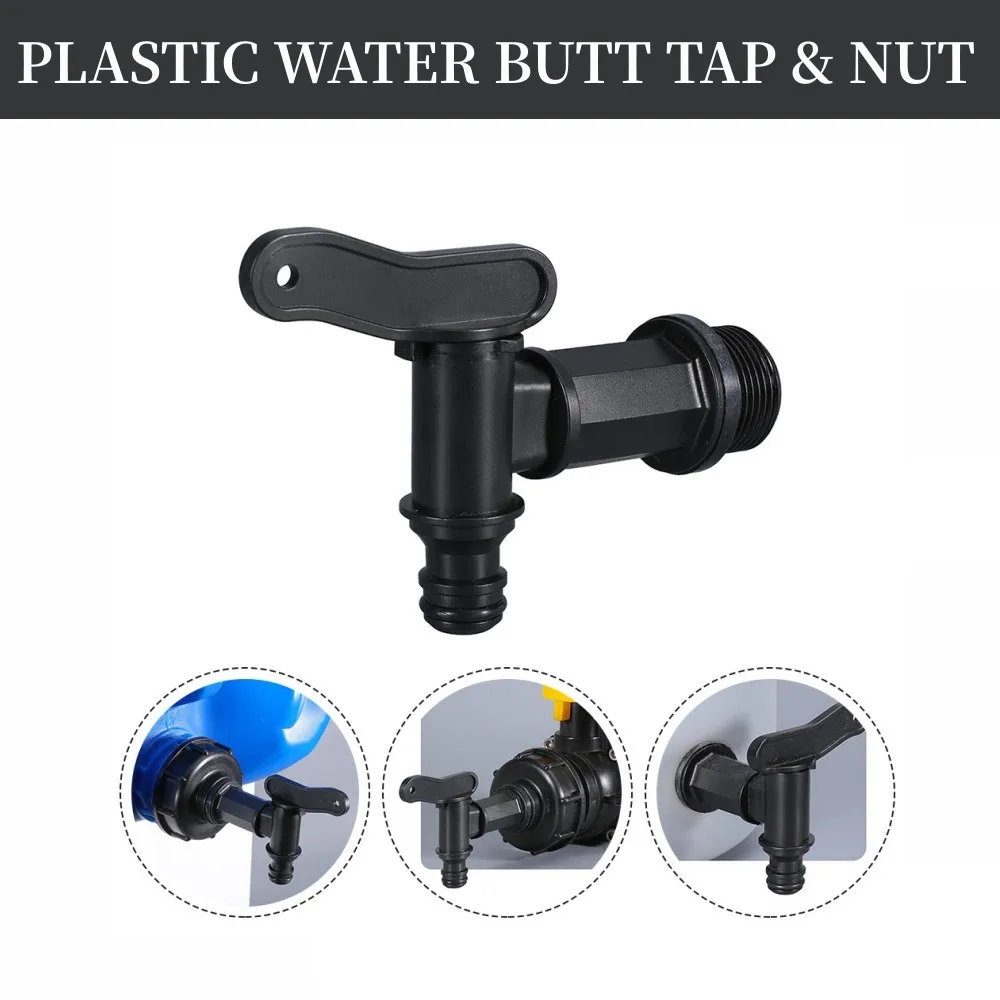

Bucket Plastic Faucets PLASTIC WATER BUTT TAP & NUT FOR RAIN BARREL SNAP OR PUSH FIT BLACK Durable Plastic Faucet New