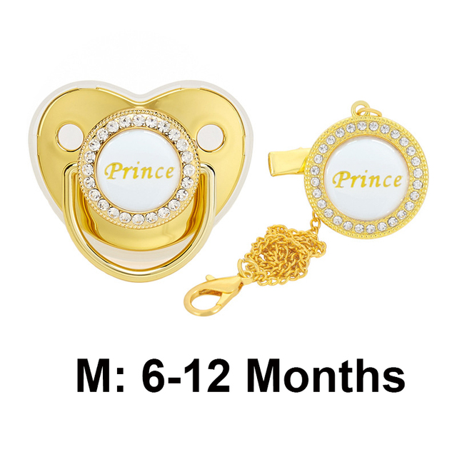 Bling Baby Pacifier Clips Rhinestone Newborn BPA Free Silicone Baby Soother with Chain Baby Shower Gifts Prince Princess