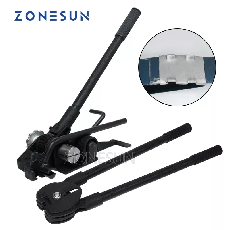 ZONESUN 20mm Manual Steel Strapping Machine Manual Sealless Combination Tool Steel Belt Packing Machine for Straps Banding