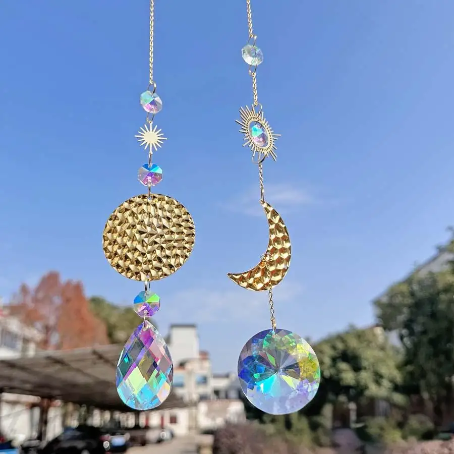 2 PCS Sun Moon Crystals suncatchers for Windows Sun Catchers Indoor Windows Rainbow Maker Car Mom Grandma Kids Garden Gifts