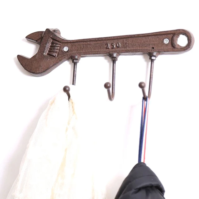 Vintage Hook Rack Retro Öntöttvas Falhorog Fém Fogas Csavarkocsi Stílusú Falra Szerelt Kulccsal 2023 - Image 2