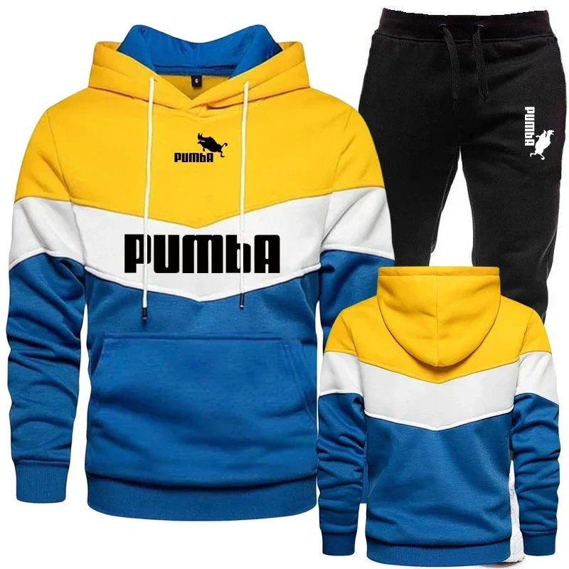 Mens Tracksuit Wear Stripe Hoodies+Sweatpants 2 Piece Set Autumn Winter Daily Casual Jogging Suit