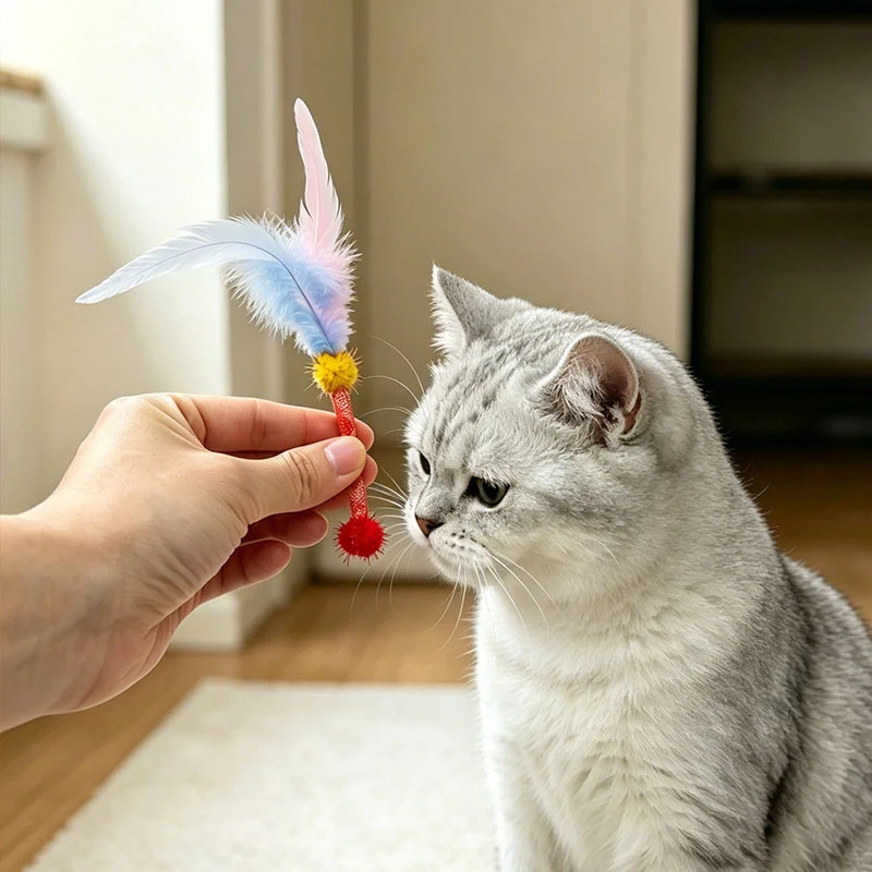 고양이 씹는 탄성 로프 장난감, 고양이 놀리개 막대, 자기 놀이용 지루함 해소 깃털 고양이 장난감, 애완용품