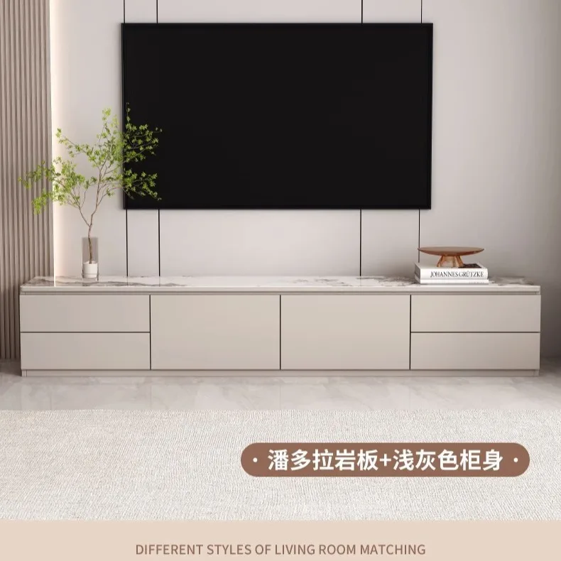 

Light luxury slate floor TV cabinet Modern simple small apartment living room home solid wood slate coffee table cabinet