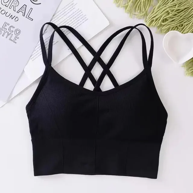Sexy women Tops back cross strap tank top push up running sports bra breathable soft fitness beauty solid color yoga bra