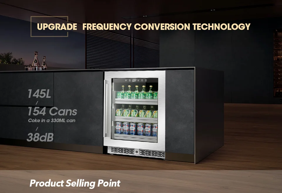 Wine Cooler 140L 3 Layers Variable Frequency Freezer Cabinet Built-in&Freestanding Stainless Steel Wine Fridge