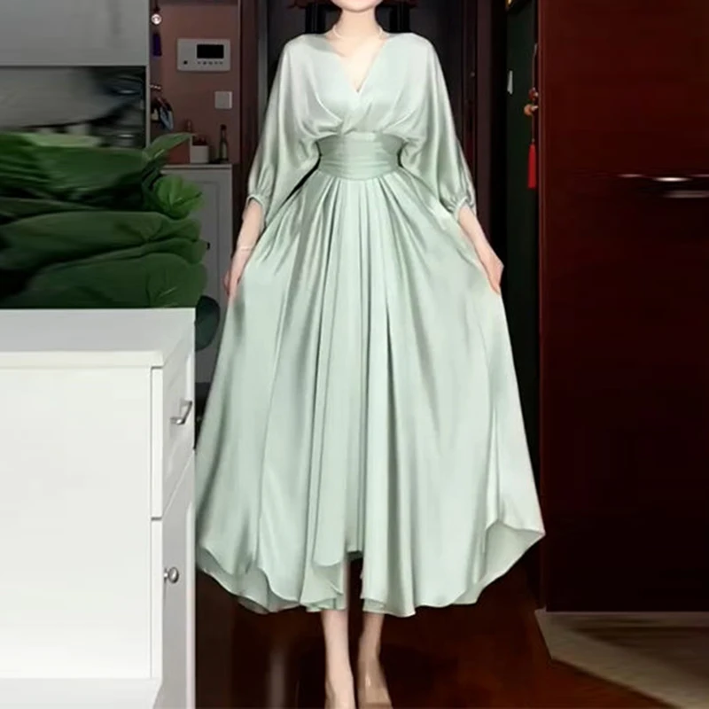 

Spring Women's 2023 New French Long Green Dress maxi evening vestidos de mujer elegantes para fiesta 2023