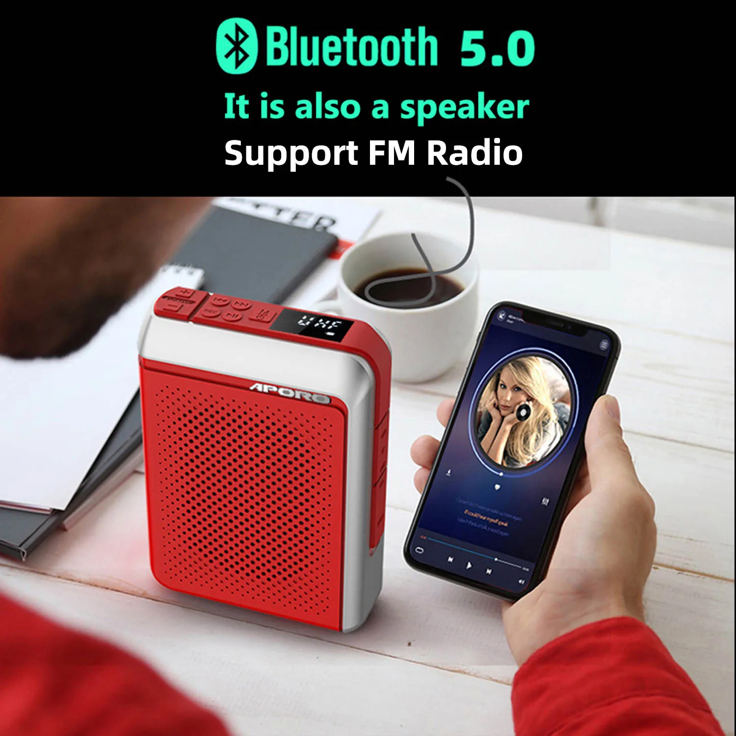 Wireless Microphone Wireless Voice Amplifier Voice Amplifier Handheld Megaphone 30W Professional Loudspeaker UHF Wireless Microphone Bluetooth Speaker Teacher School Tour Guide Yoga Meeting FM Radio Megaphone