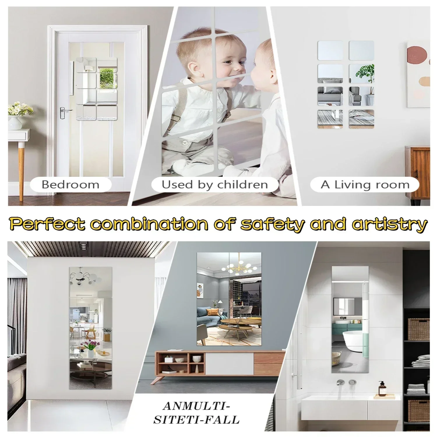 Mirror Wall Sticker Acrylic Wall Sticker Flexible Acrylic Wall Mirrors Adhesive Mirror Sticker for Home Gym Bedroom Bathroom living Room Unbreakable Decorative Mirrors