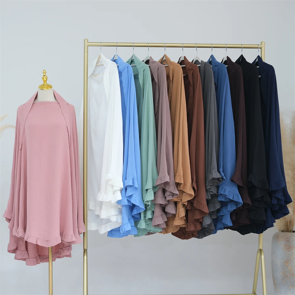 Ruffles Khimar Crinkled Tessuto Hijab Per Donna Abbigliamento Islamico Dubai Turchia Sciarpa Musulmana Foulard Copricapo Niqab Ramadan Eid