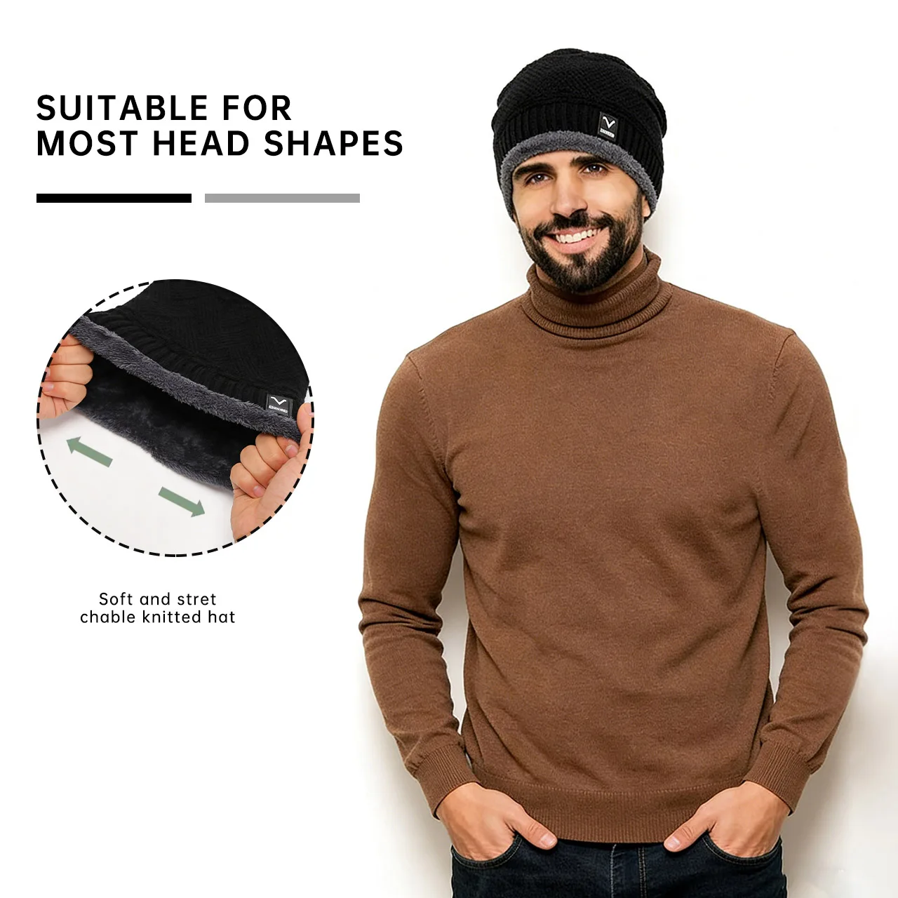 Knitted Hat for Men in Winter, Thickened and Fleece-Lined, Windproof and Warm, Casual and Fashionable for Couples, Cycling Sports Woolen Hat for Women