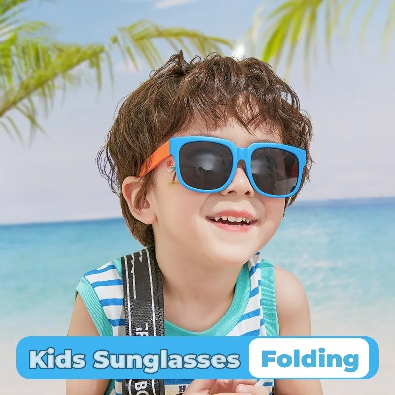 Kids Sunglasses for Boy Girl Folding Sunglasses Brand Design Square Glasses Children Eyewear Sun Shades Outdoor_voghion.com