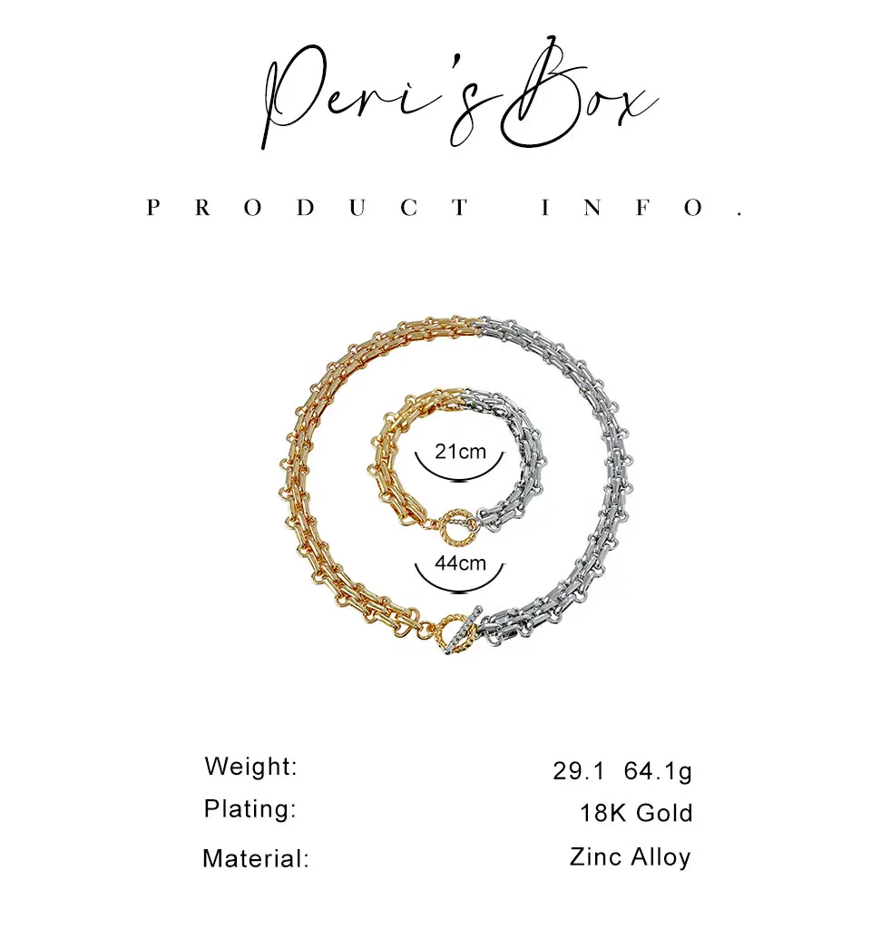 Peri'sBox Hip Hop Two Tone Thick Wide Link Chains Chunky Necklace for Woman OT Buckle Metal Choker Necklaces Statement Jewelry cross pendant