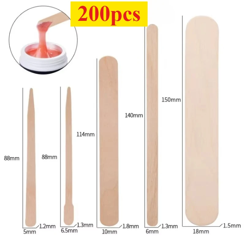 100/200 PCS Disposable Wood Stick Beauty Spatulas Log Hair Removal Wax Coating and Scraping Tools Eyebrow Trimming Wooden Stick wood hair removal spatula
