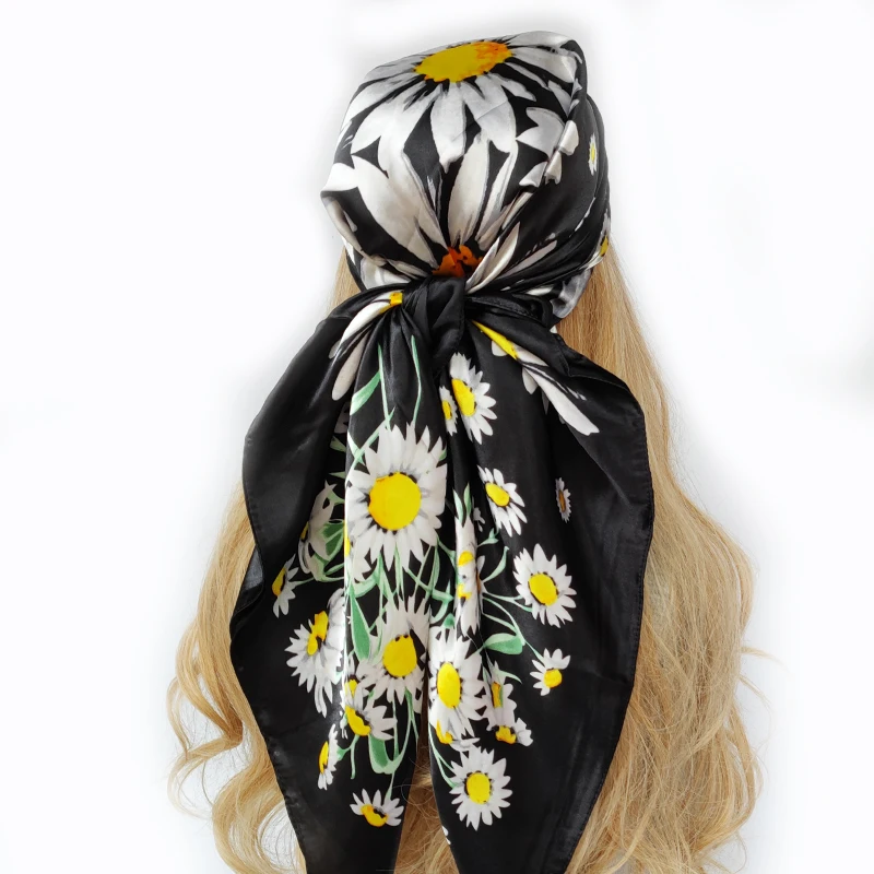 

Silk Scarf Scarftop Headwraps For Women Vintage Four Seasons Hair Scarve 90*90cm Hijab Foulard Bandana Femme Headscarf