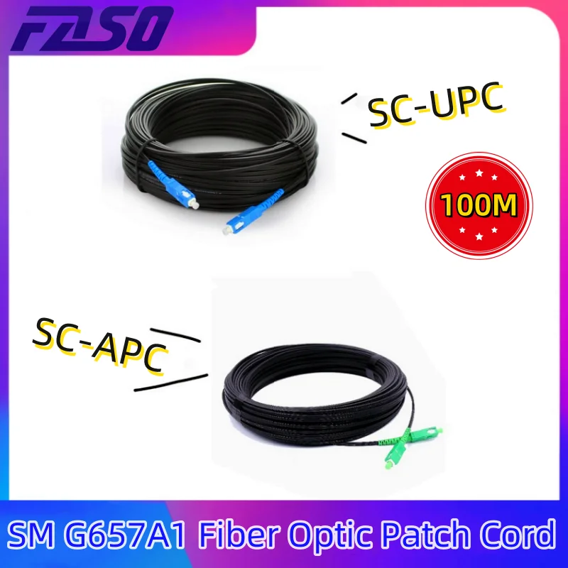 

100M SC UPC Fiber Optic Drop Cable Outdoor Single Mode Simplex SC APC FTTH Fiber Optic Patch Cord Optical Patch Cable Black LSZH