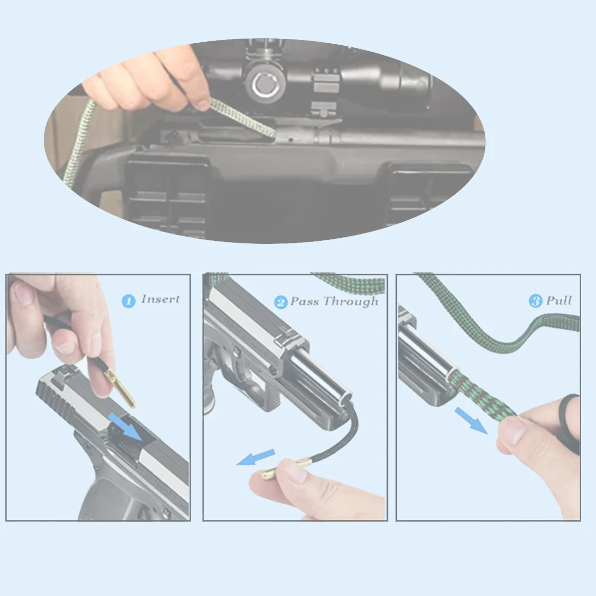 Tactical Cleaning Kit Hunting Cleaner Barrel Caliber Rope 9mm 12ga 20ga .22 .177 .223 .308 .45 7.62mm 5.56mm Strap Cleaning Kit rifle cleaning kit