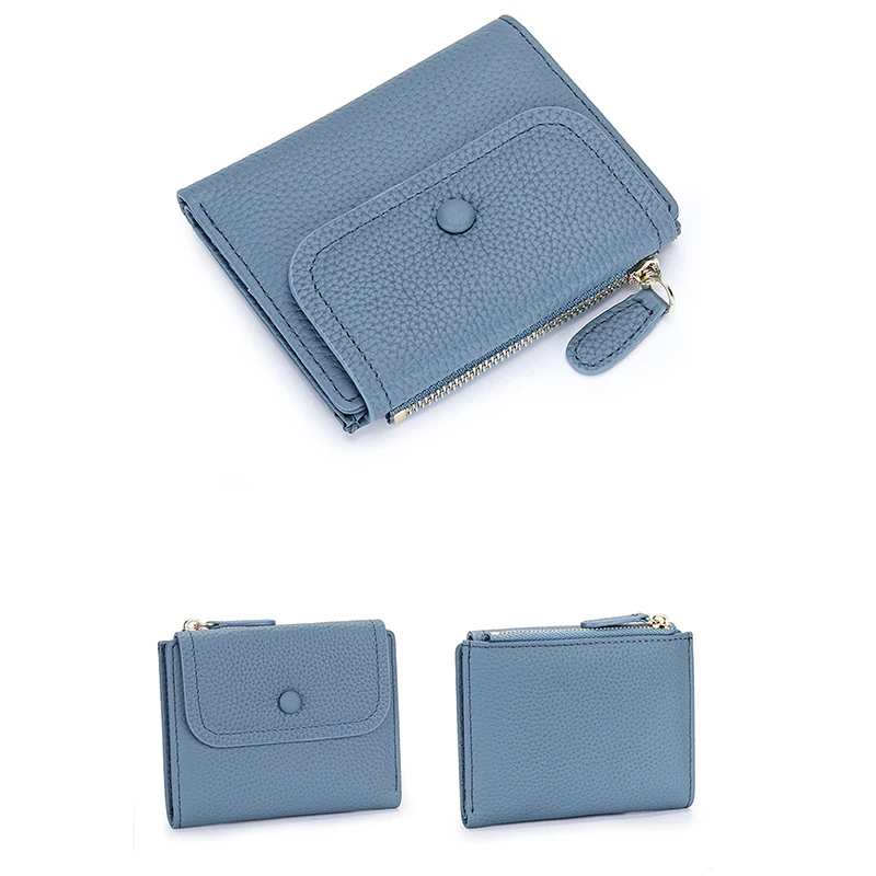 Brand Women Wallets Flip Trifold Coin Purse Genuine Leather Natural Textured Leather Card Holder Zipper Soft Cowhide Card Wallet