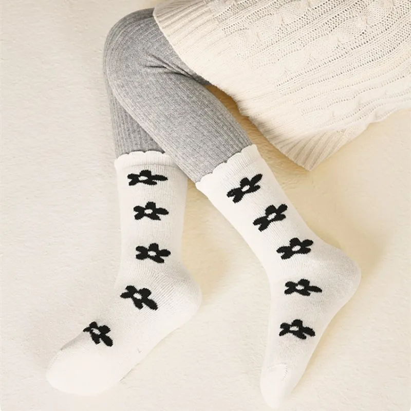 1-12T Children Socks Winter Thickened Cotton Warm Plush Sock Baby Infant Socks Kids Mid Calf Sock Boys Girls Black White Sock
