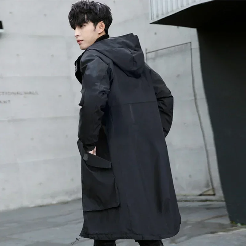 Men's Windbreaker Plus Size Spring And Autumn Loose Mid-length Hooded Long Jacket waterproof windbreaker jacket casual men jacket outdoor jackets