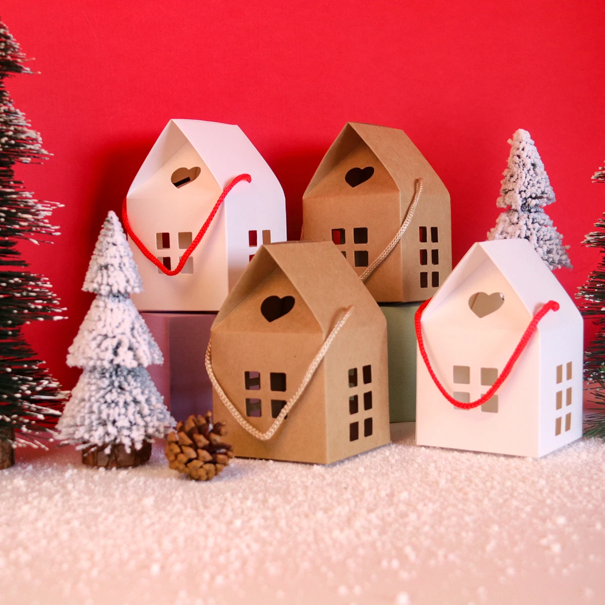 5/10PCS Christmas House Shape Candy Boxes – Kraft Paper Gift Wrapping Boxes for Cookies... - SKU CCB01941 - UGI Packaging