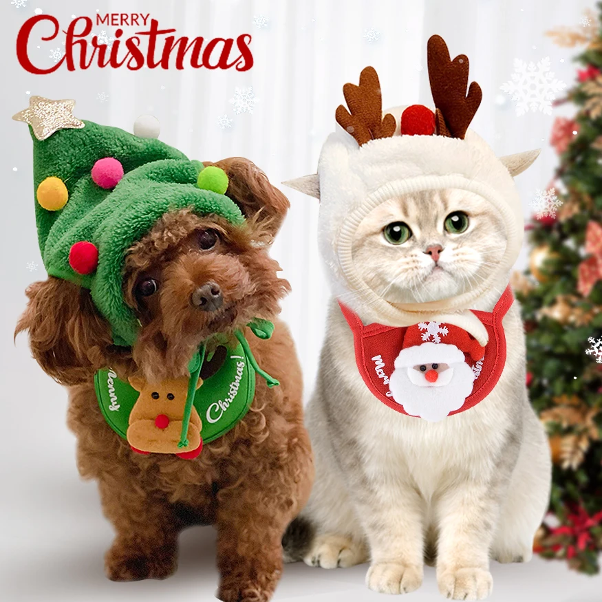 

Pets Christmas Bandana Santa Hat Dog Cat Scarf Clothes Bibs Puppy Cap Xmas Costume Accessories Christmas Decor for Home Navidad