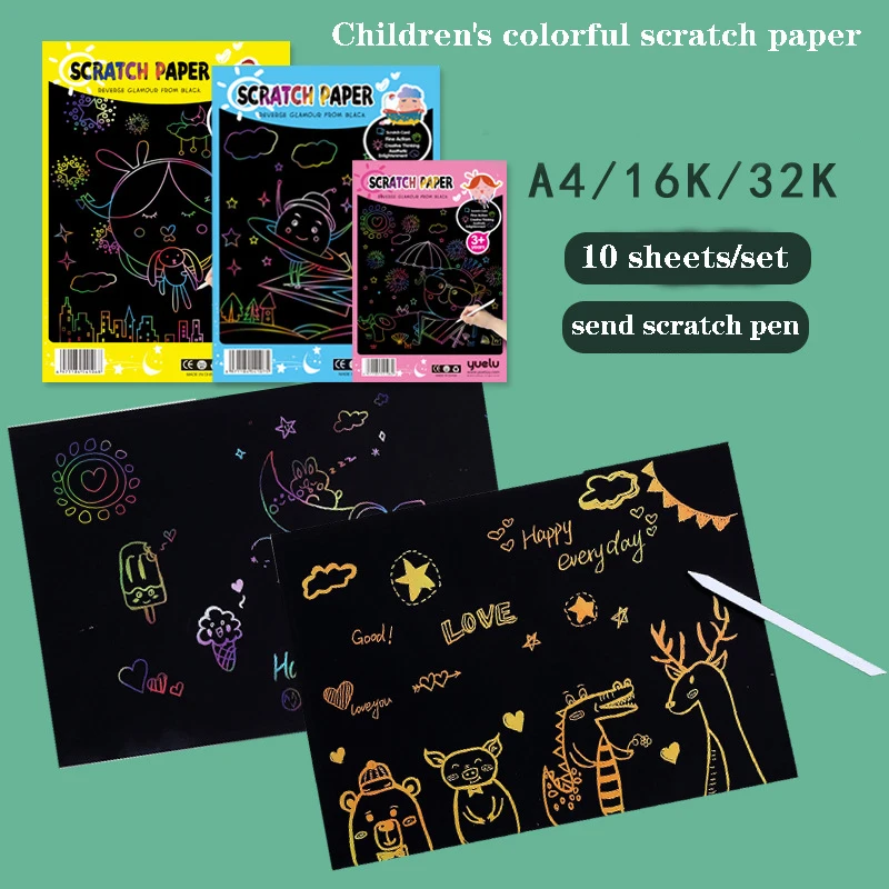 

10pcs/set of Colorful Scratch Drawing Paper Children's Painting Supplies Magic Scratch Drawing Paper Children's Fun Toys