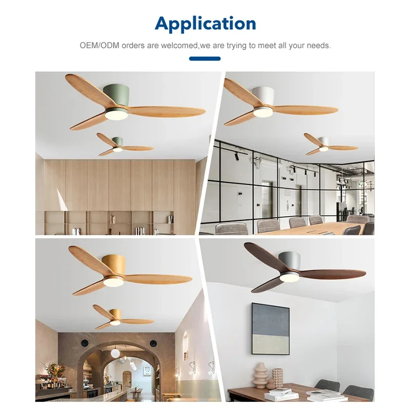 42/52 Inch 3 wood Blades 35W DC Motor Low Floor Ceiling Fans with 24W tricolor light support remote control