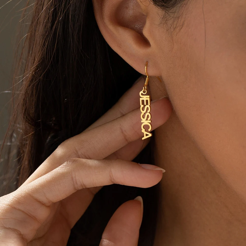 

Custom Name Earrings for Women 18k Gold Plated Stainless Steel Waterproof Letter Drop Earring Customized Personalized Jewelry