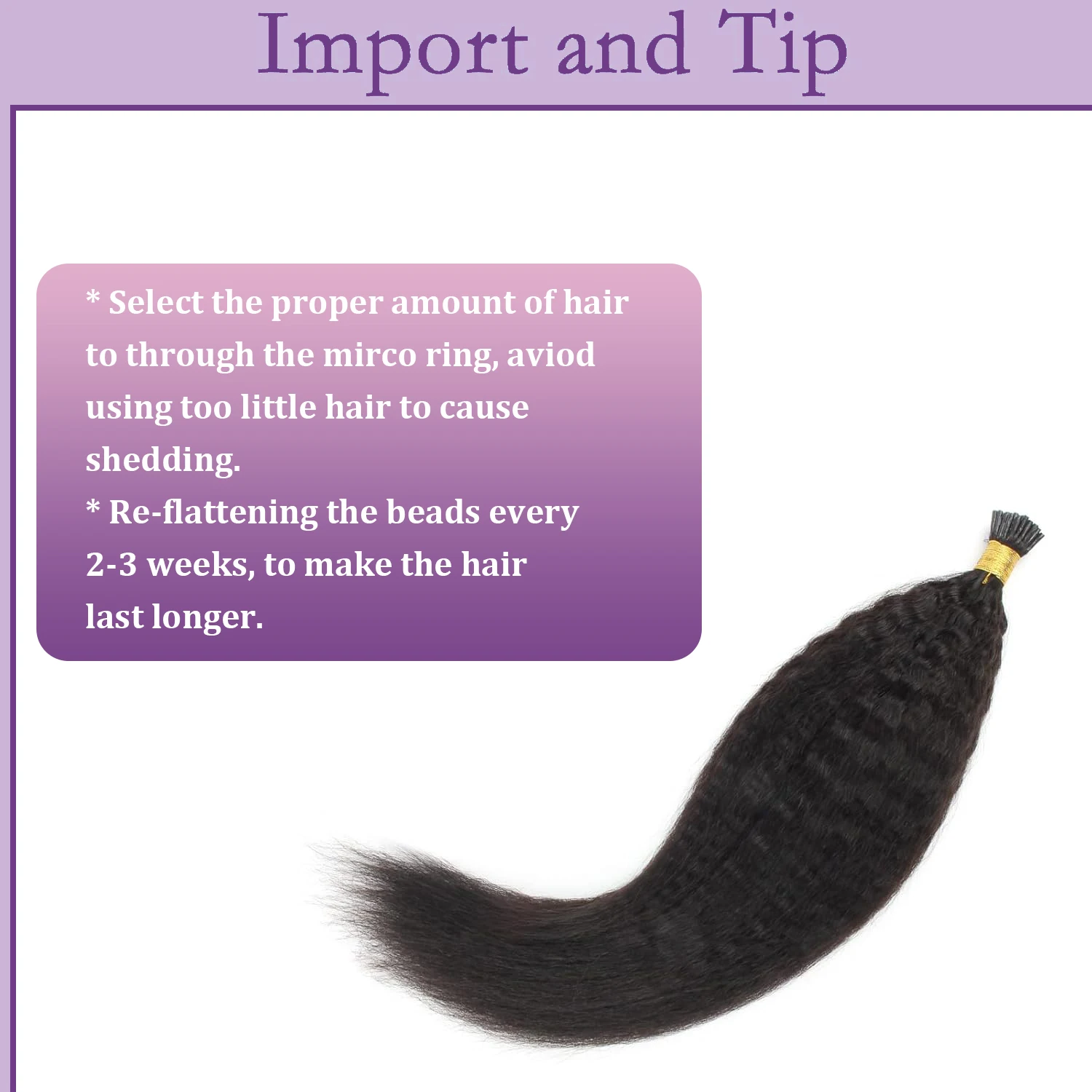 I Tip Hair Extensions Human Hair Kinky Straight Itips For Black Women Full to Bottom Natural Black I Tips hair extensions