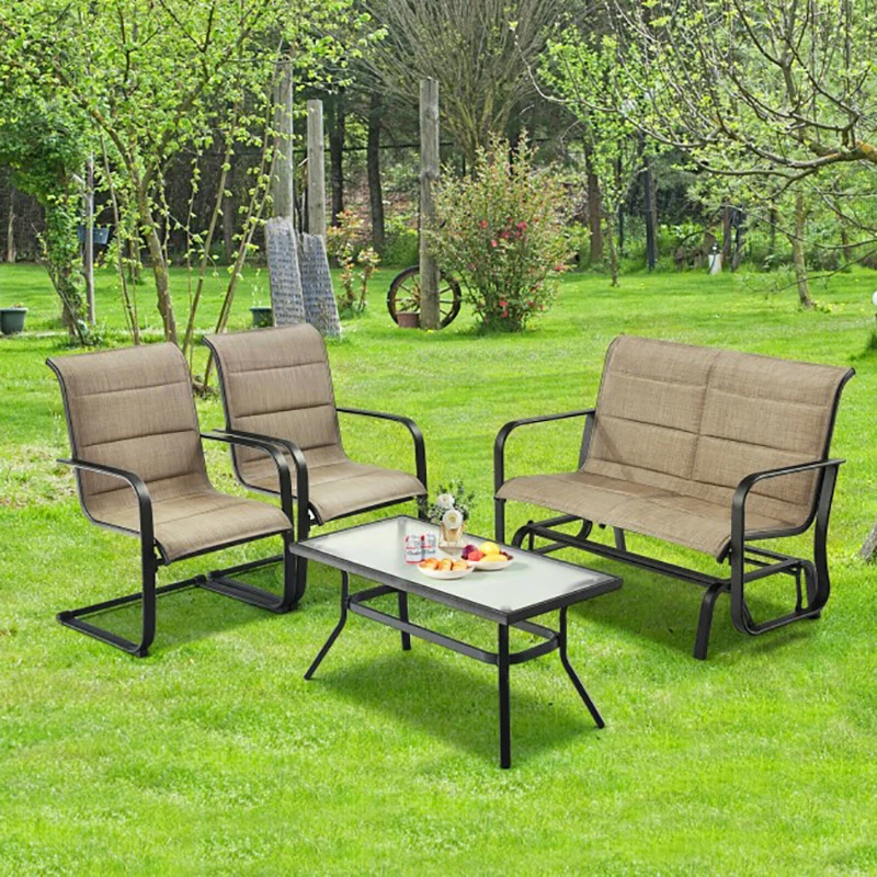 

4 Pieces Outdoor Patio Furniture Set with Padded Glider Loveseat and Coffee Table Outdoor Furniture