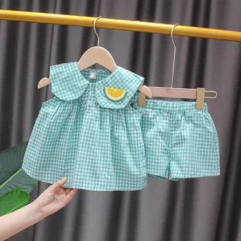 Summer Clothes Sets Girls Cute Fruit Cotton Girls Plaid Sweet Princess 2pcs Suit Children's Clothing Baby Clothes Girls 0-24M 1