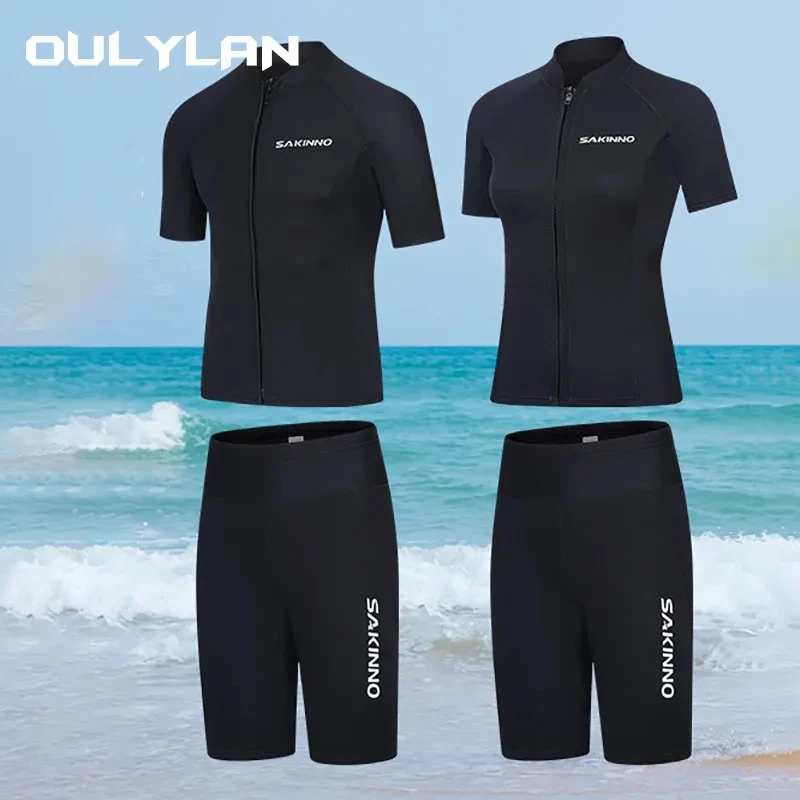 Diving Suits 2MM Short Sleeve Wetsuit Couple Separation Snorkeling Suit Sun Protective for Scuba Diving Snorkeling Surfing Swimming
