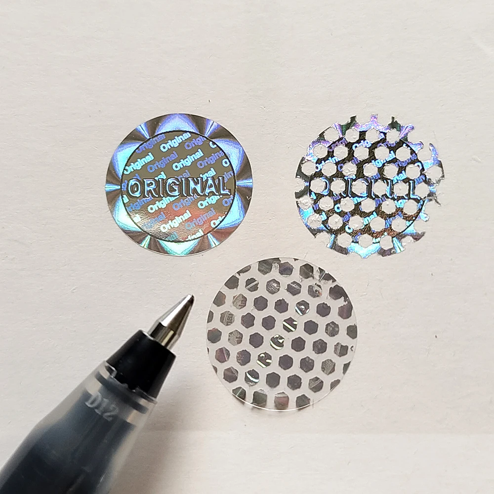 100pcs 12mm 원래 홀로그램 보안 인감 실버 Tamper Evident 라벨 보증 무효 스티커 제거 증거 모조 방지