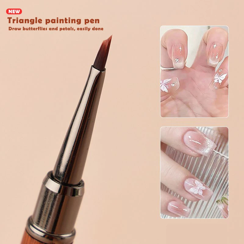 Nail brush with flat round head, large round head, large flat head, triangular color painting, light therapy pen with cover 6