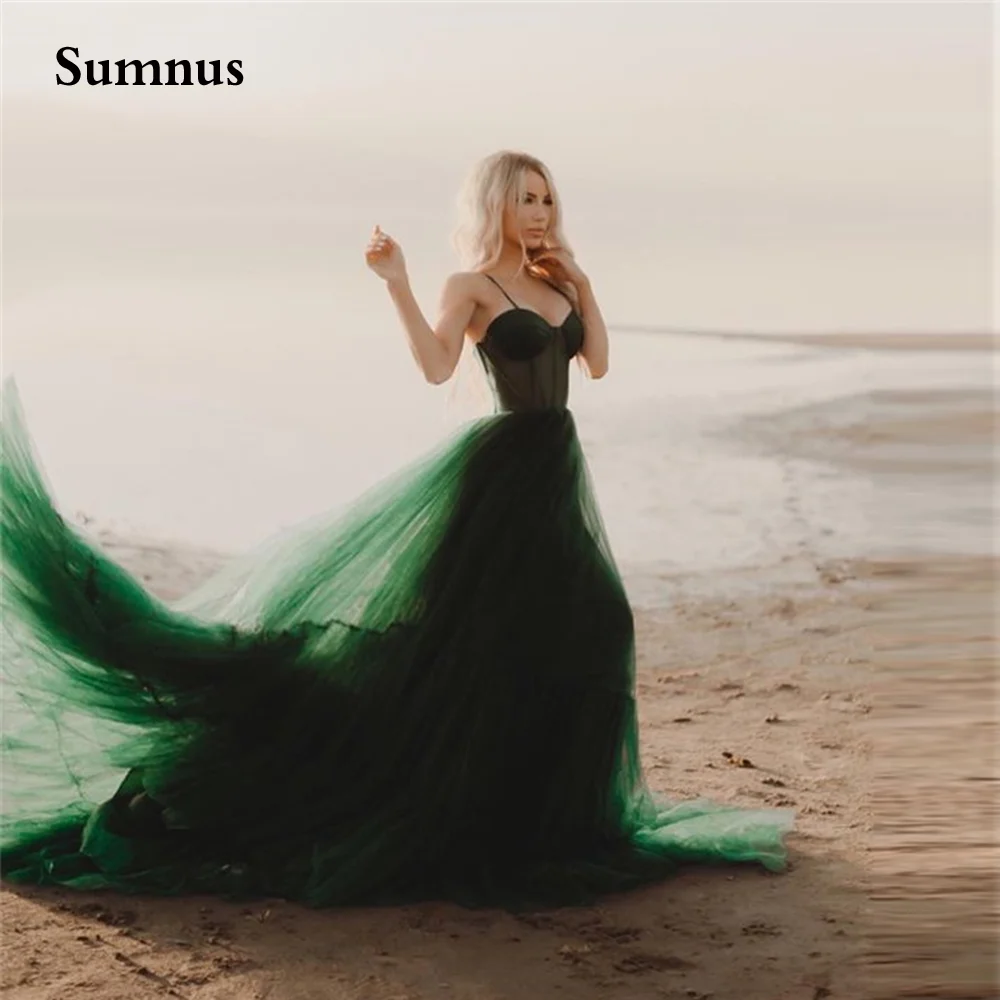

Sumnus Boho A Line Green Formal Evening Dress Spaghetti Princess Prom Gowns Women See Through Party Dress Plus Size Customize