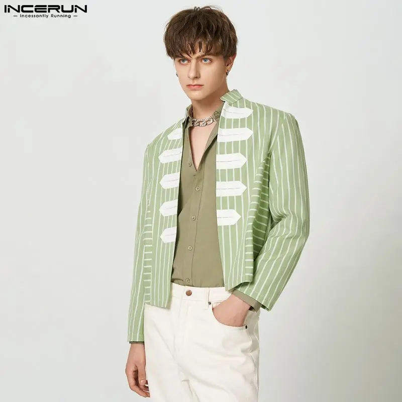 

Handsome Well Fitting Tops INCERUN Mens Casual Striped Design All-match Jackets Fashion Streetwear Loose All-match Blazer S-5XL