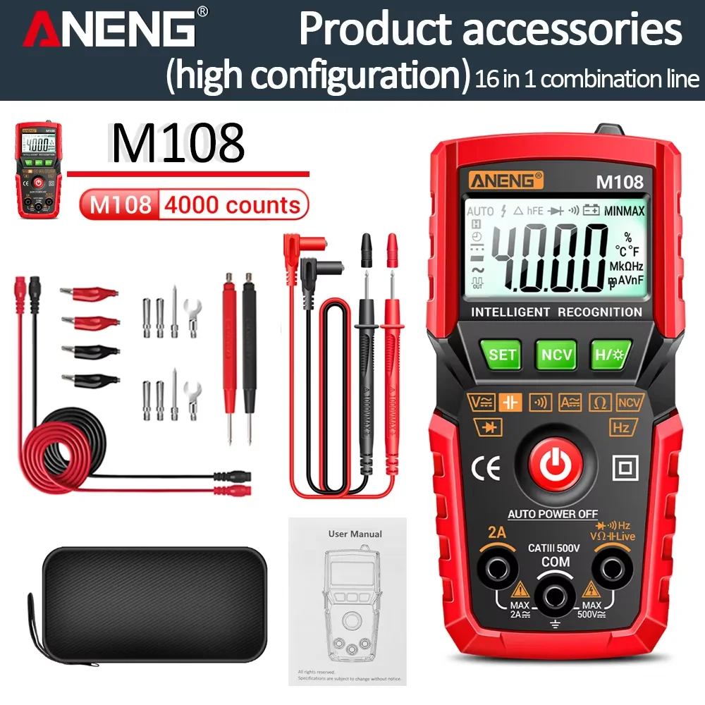 ANENG M108 Mini Digital Multimeter 4000 count AC/DC Voltage Electrical Instruments Tester