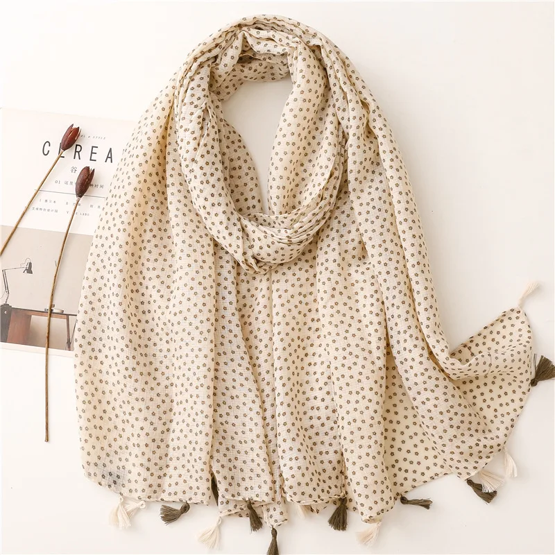 Herbst Mode Polka Floral Quaste Viskose Schal Schal Dame Hohe Qualität Wrap Pashmina Stola Bufandas Muslim Hijab Caps 180*90Cm – Detail 8