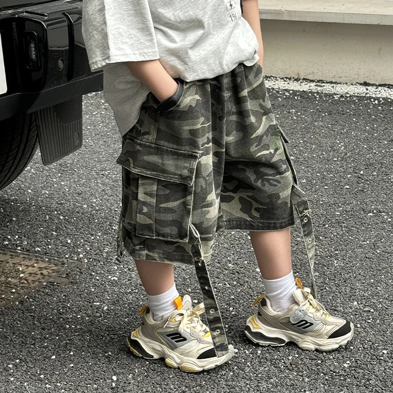 

Boys Pants 2024 Korean Style Summer New Fashion Camouflage Cargo Pants Shorts Casual Loose All Match Summer Children Trousers