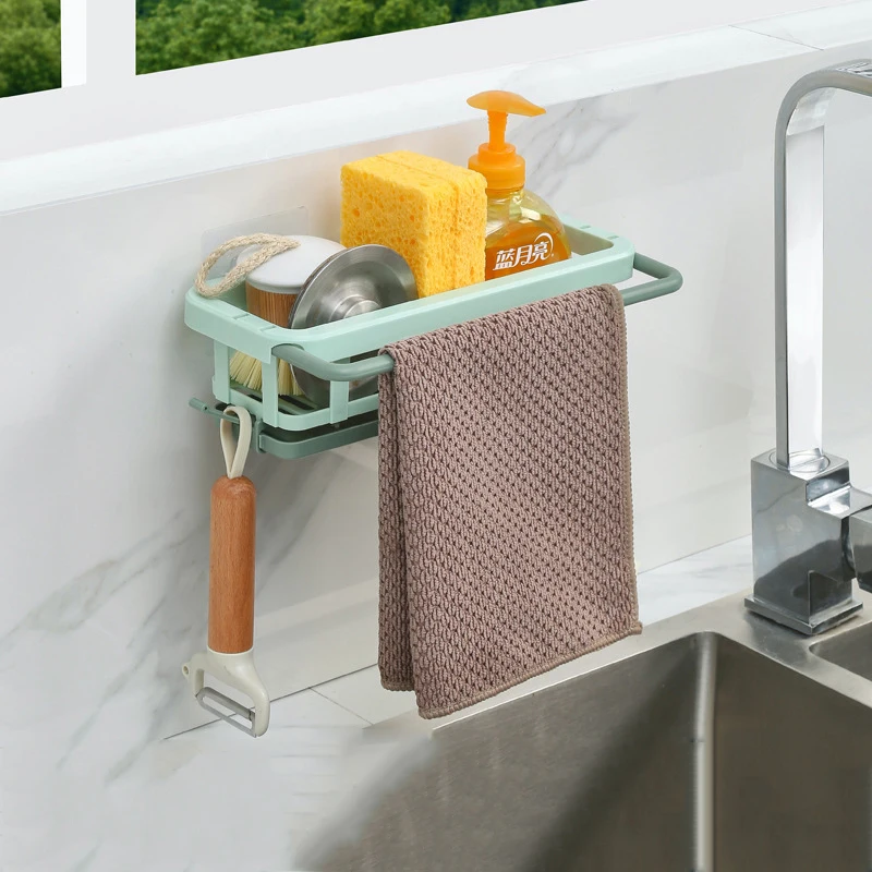Kitchen Sponge Sink Holder Punch-free Dish Drain Rack Storage Shelf Bathroom Shelves Hanging Rack Organizer Accessories 3
