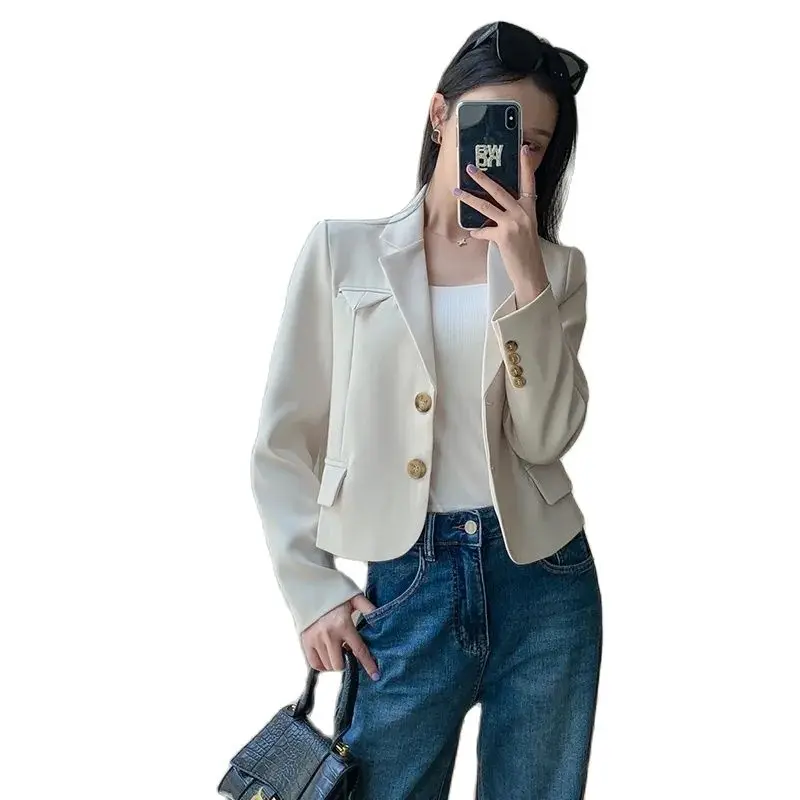 

Женский маленький пиджак с запахом ладана, черный и белый тонкий короткий Блейзер в стиле знаменитостей, весна-осень 2023