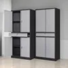 Metal Garage Storage Cabinet w/Drawer,4 Door Tool Cabinet w/Lock-2 Adjustable Shelves for Garage Home Office (Black & Gray) 4