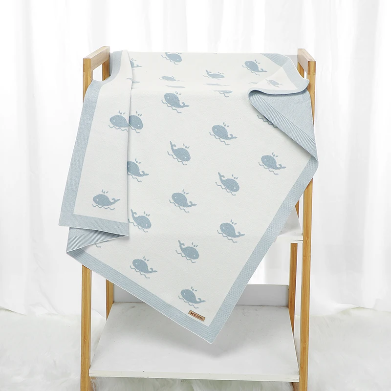 Newborn Baby Blanket 90*70CM Knitted Infant Boy Girl Bedding Quilt Fashion Cute Cartoon Whale Stroller Swaddling Wrap Super Soft 2