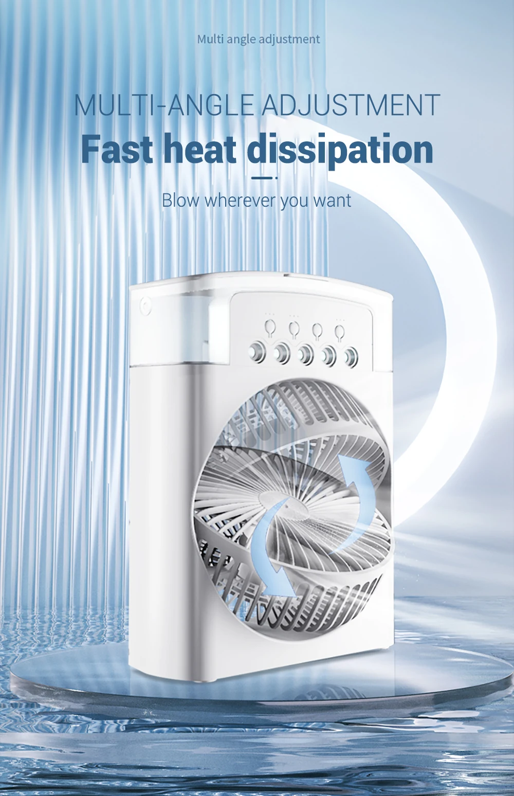 Description Picture 4 of itemPortable Air Conditioner Fan Humidifier Fan Mini Cooling with 7 Colors LED 1/2/3 H Timer 3 Mode Air Cooler Camping Home Bedroom