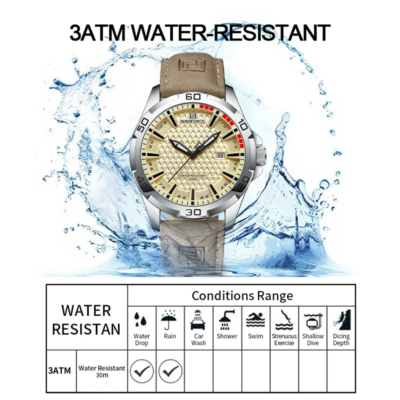 NAVIFORCE Men's Luxury Leather Band Quartz Watch - High-Quality Business & Sports Casual Timepiece