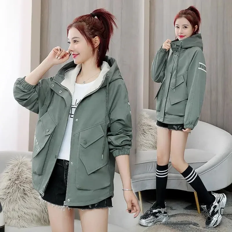 Windbreaker Women's 2022 Spring Autumn Korean Version Loose Women's Short British Style All-match Casual Tooling Jacket Ins Tide